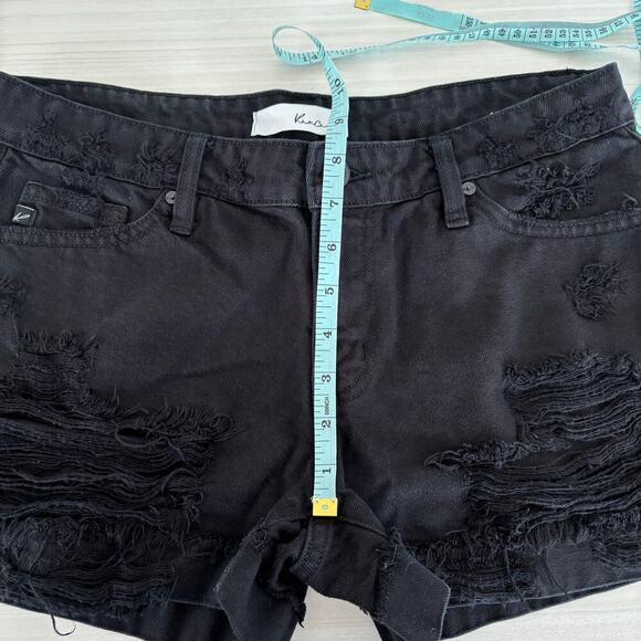 KanCan Tanner Mid Rise Shorts Denim Size Medium Distressed Black Cuffed Hem - Picture 10 of 11